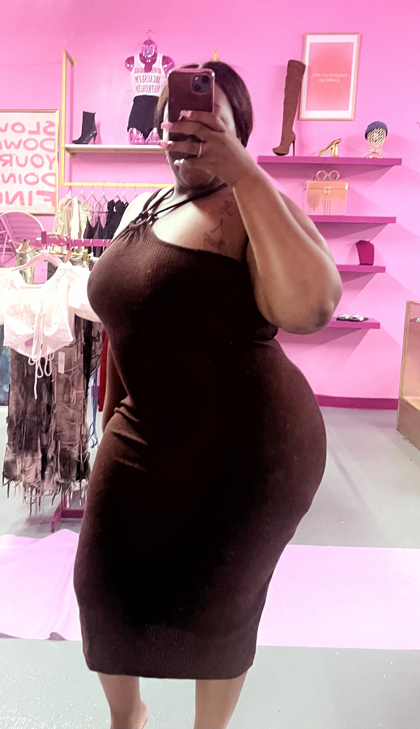 Plus Size Brown “strap up” Maxi Dress