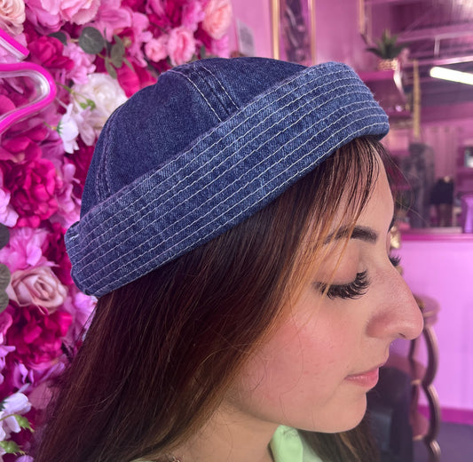 Blue jean denim beanie cap