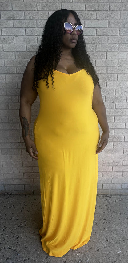 Plus Size Mustard Strap Maxi Dress