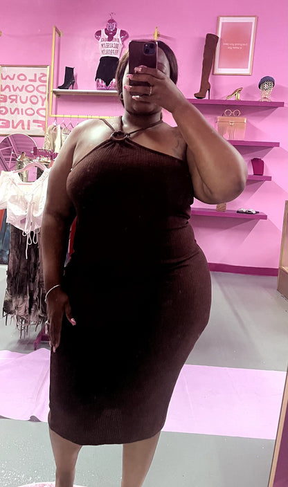 Plus Size Brown “strap up” Maxi Dress