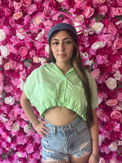 Mint Green button up crop top