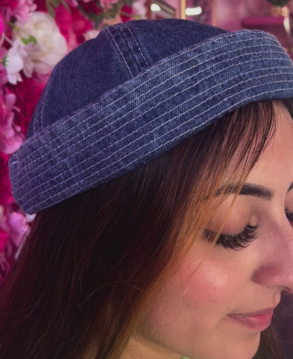 Blue jean denim beanie cap