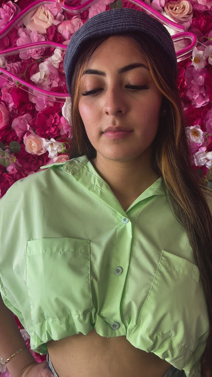 Mint Green button up crop top